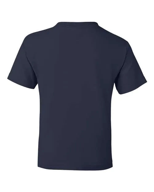Ecole St-Famille navy blue t-shirt shown from the back against a white background.