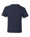 Ecole St-Famille navy blue t-shirt shown from the back against a white background.