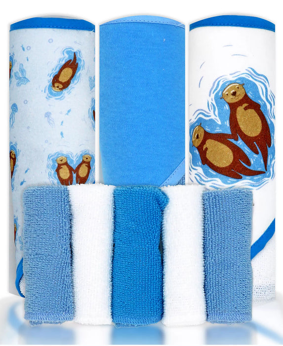 Baby Boys and Baby Girls 8 Piece Hooded Bath Towel and Wash Cloth Set