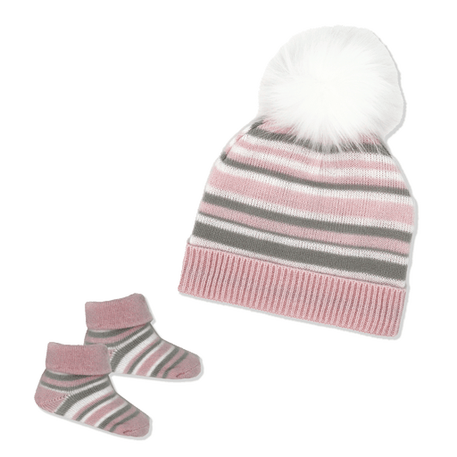 Necessities By Tendertyme - Necessities By Tendertyme Striped Knit Hat and Bootie Set