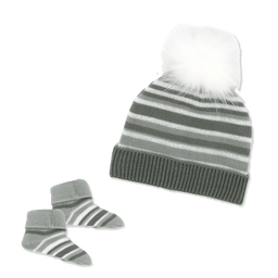 Necessities By Tendertyme - Necessities By Tendertyme Striped Knit Hat and Bootie Set