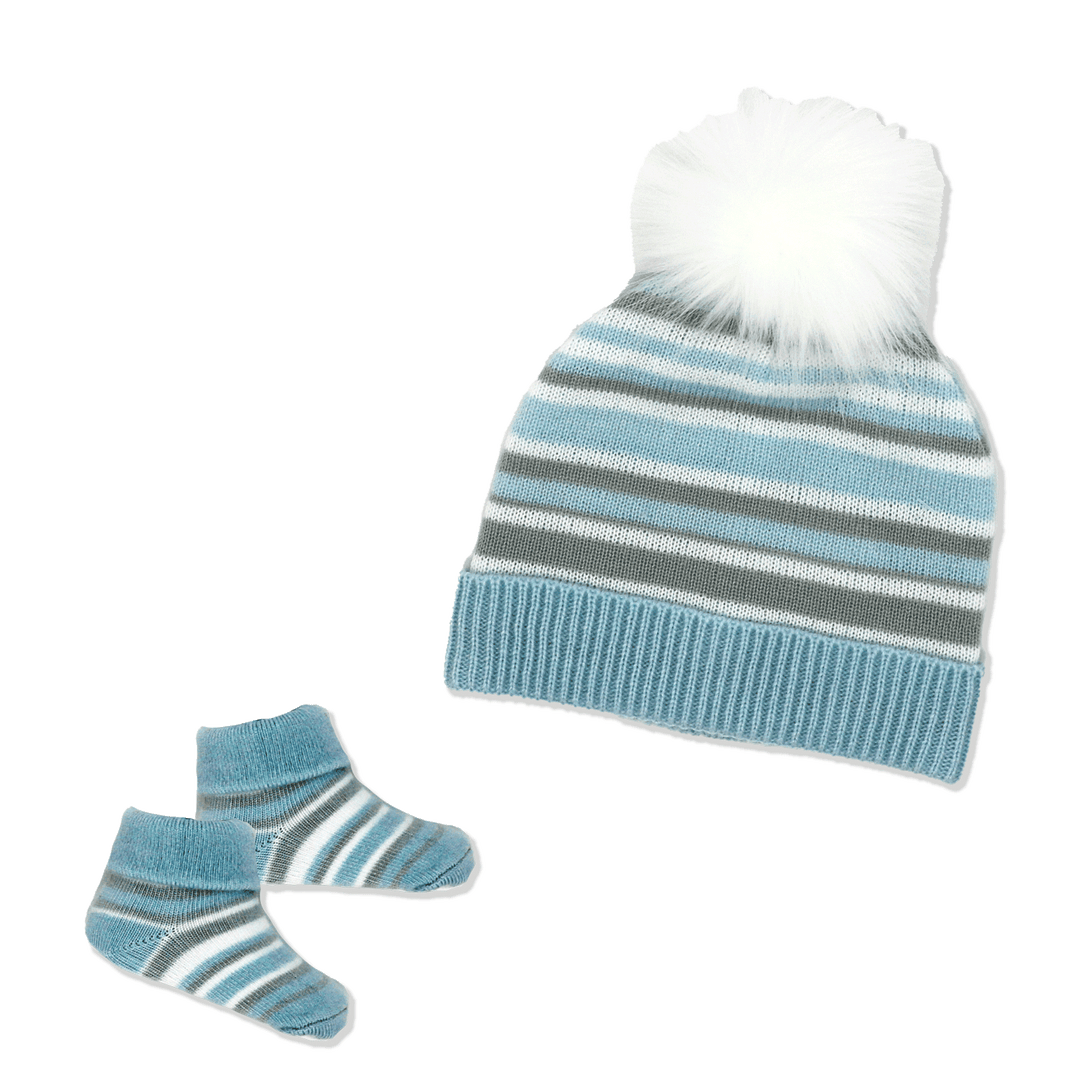 Necessities By Tendertyme - Necessities By Tendertyme Striped Knit Hat and Bootie Set