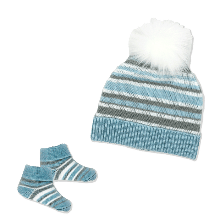Necessities By Tendertyme - Necessities By Tendertyme Striped Knit Hat and Bootie Set