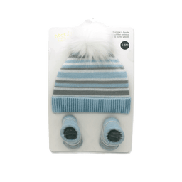 Necessities By Tendertyme - Necessities By Tendertyme Striped Knit Hat and Bootie Set