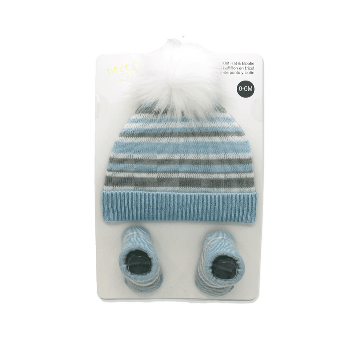 Necessities By Tendertyme - Necessities By Tendertyme Striped Knit Hat and Bootie Set