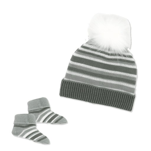 Necessities By Tendertyme - Necessities By Tendertyme Striped Knit Hat and Bootie Set