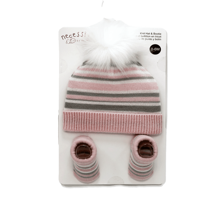 Necessities By Tendertyme - Necessities By Tendertyme Striped Knit Hat and Bootie Set