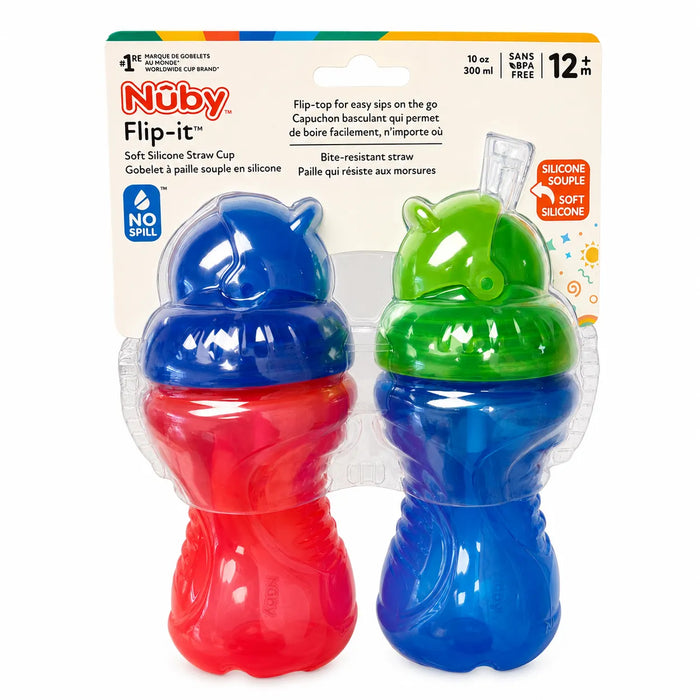 Nûby® Lot de 2 gobelets à paille souple en silicone Flip-it™ 300 ml