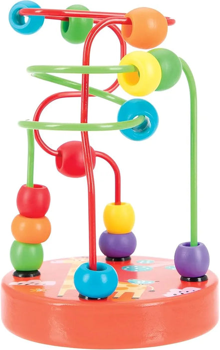 Nuby Jungle Gym Bead Toy with colorful beads on curved wires over a round animal-themed base.