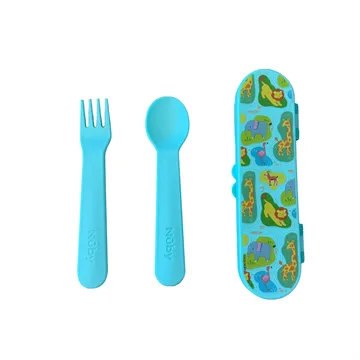Nuby® Toddler Fork & Spoon Utensil Set with Travel Case for Self-Feeding 12m+