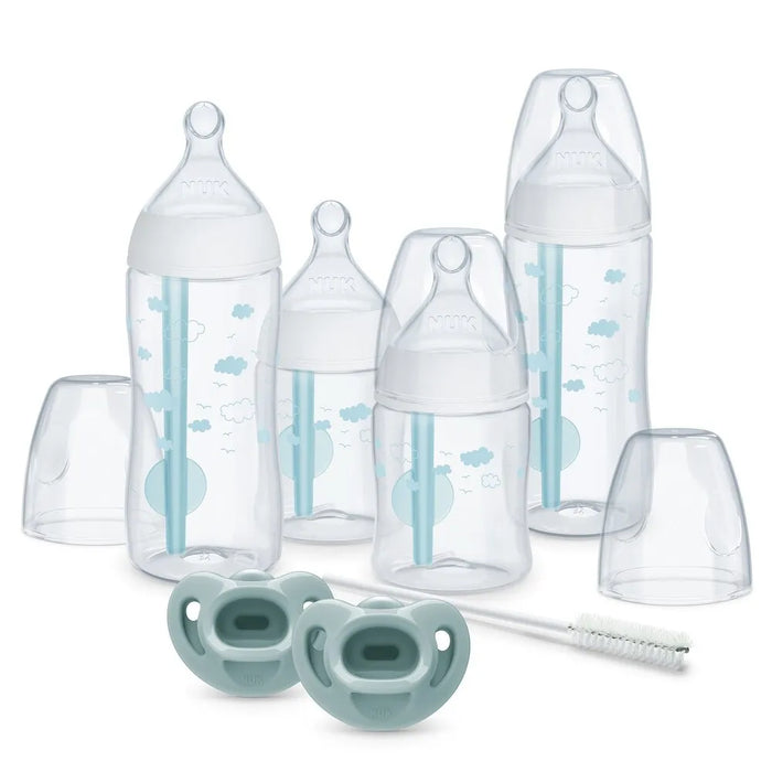 Ensemble cadeau nouveau-né biberon et sucette anti-colique NUK® Smooth Flow Pro – Kit d'alimentation sans BPA avec indicateur SafeTemp, biberons anti-gaz et sucettes en silicone