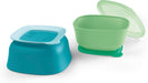 NUK suction bowls 2-pack teal and green with lids shown on a white background.