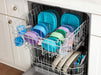 NUK Suction Bowls 2-Pack in teal placed on the top rack of an open dishwasher, ready to be cleaned.