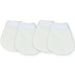 Pair of organic cotton baby scratch mitts in ecru color on white background