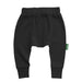 Parade Organics cotton baby harem pants in black shown flat against a white background.
