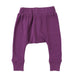 Parade Organics cotton baby harem pants in purple shown flat on a white background.