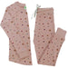 Parade Organics organic cotton kids pajamas with pink fabric, star and dot pattern, laid flat.