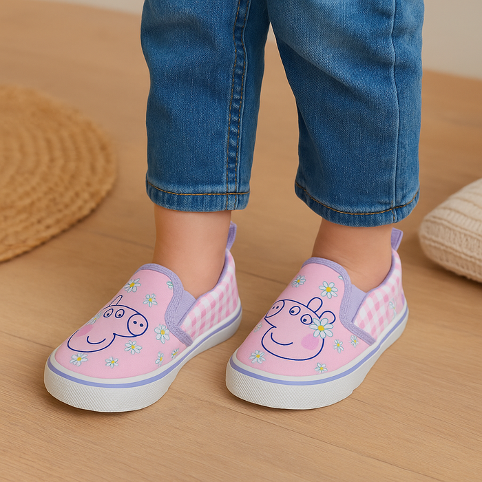 Peppa Pig Girls' Slip-On Canvas Shoes – Pink Gingham – Toddler Sizes 5 to 10