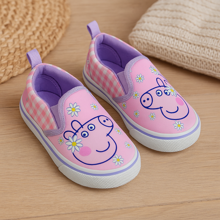 Peppa Pig Girls' Slip-On Canvas Shoes – Pink Gingham – Toddler Sizes 5 to 10