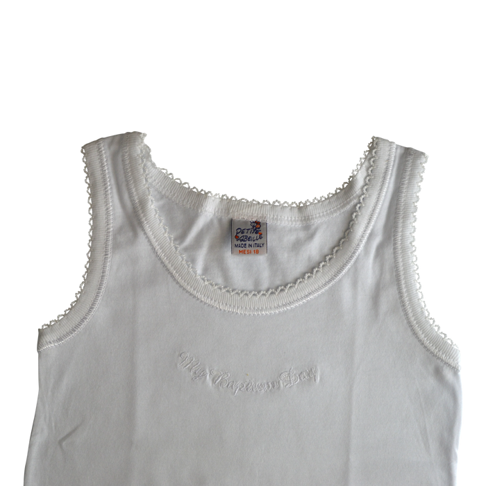 Petit Abielle - Sleeveless White Baby Bodysuit – 100% Cotton – Made in Italy (Ages 3–24 Months)