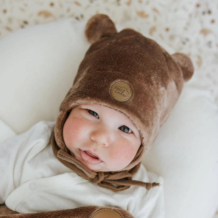 Petit Coulou® - Petit Coulou Teddy Bear Minky Hat for Babies (0 to 18m)