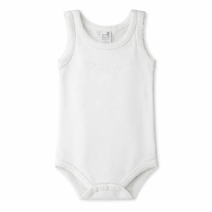 Girls' Sleeveless White Baptism Bodysuit | "My Baptism Day" | Made in Italy (Ages 3–24 Months)
