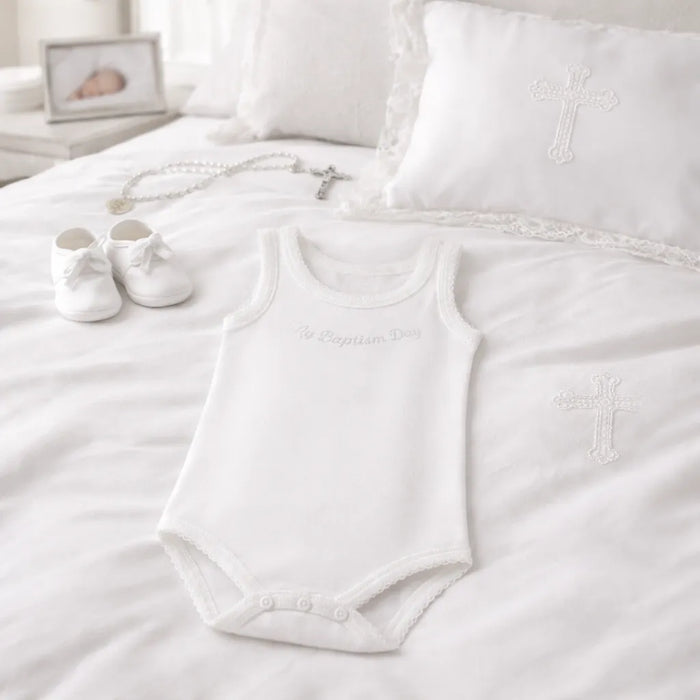 Girls' Sleeveless White Baptism Bodysuit | "My Baptism Day" | Made in Italy (Ages 3–24 Months)