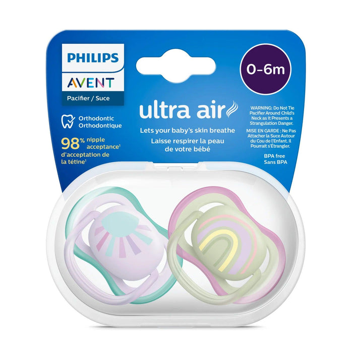 Philips Avent® - Philips Avent Ultra Air Pacifier 2pk - 0-6m - Lilac Sun+Green Rainbow