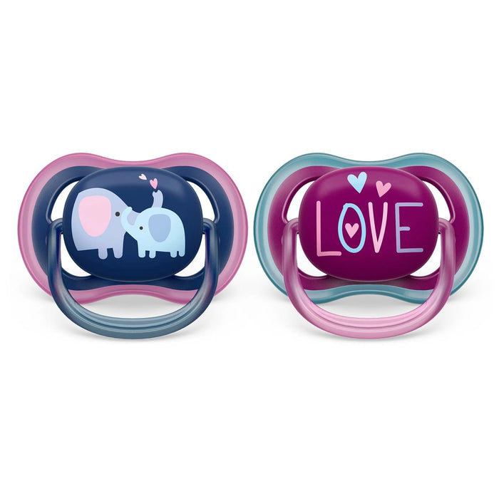 Philips Avent® - Philips Avent Ultra Air Pacifier 2pk - 18m+ - Steel Blue Elephant + Pink Love