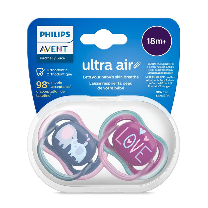Philips Avent® - Philips Avent Ultra Air Pacifier 2pk - 18m+ - Steel Blue Elephant + Pink Love