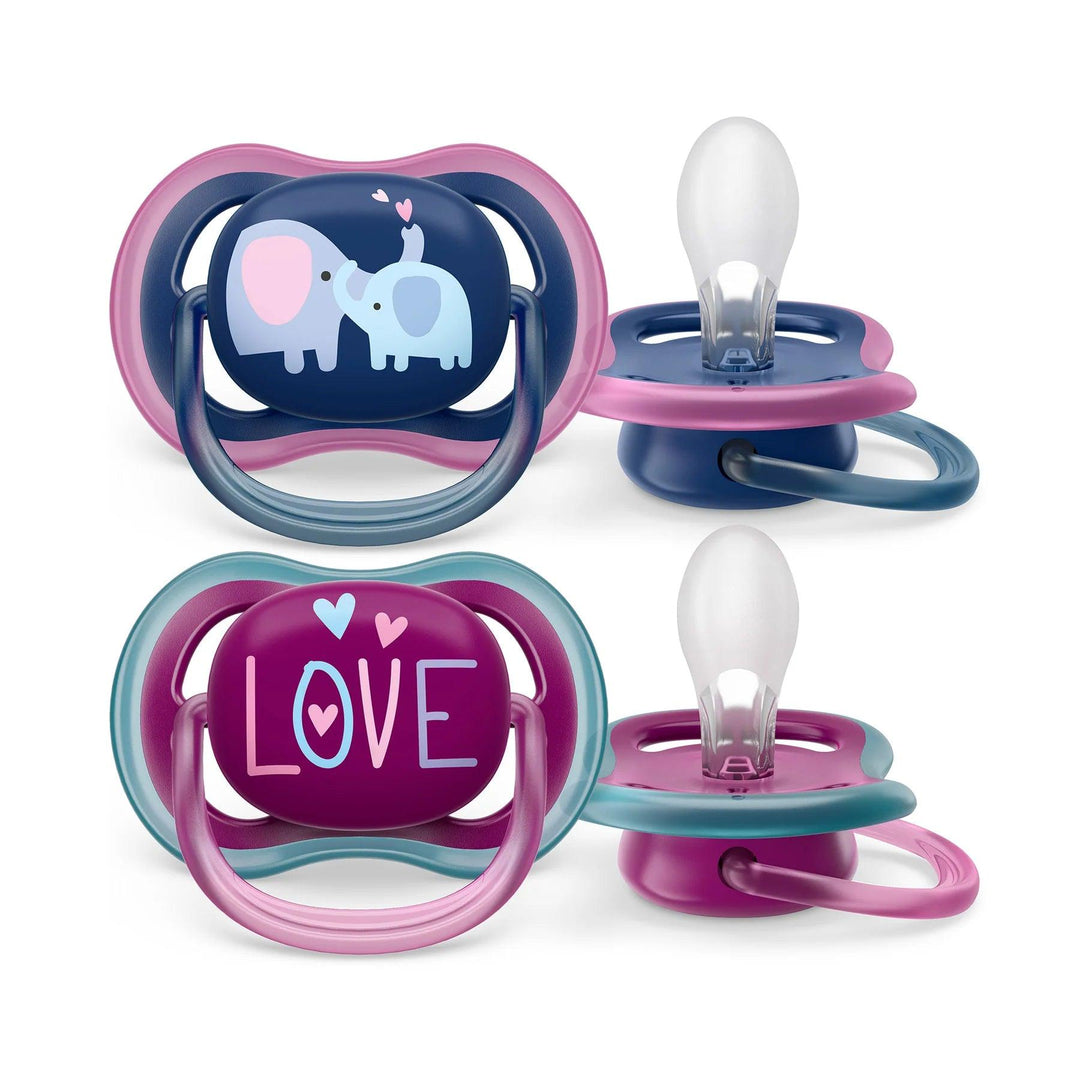 Philips Avent® - Philips Avent Ultra Air Pacifier 2pk - 18m+ - Steel Blue Elephant + Pink Love