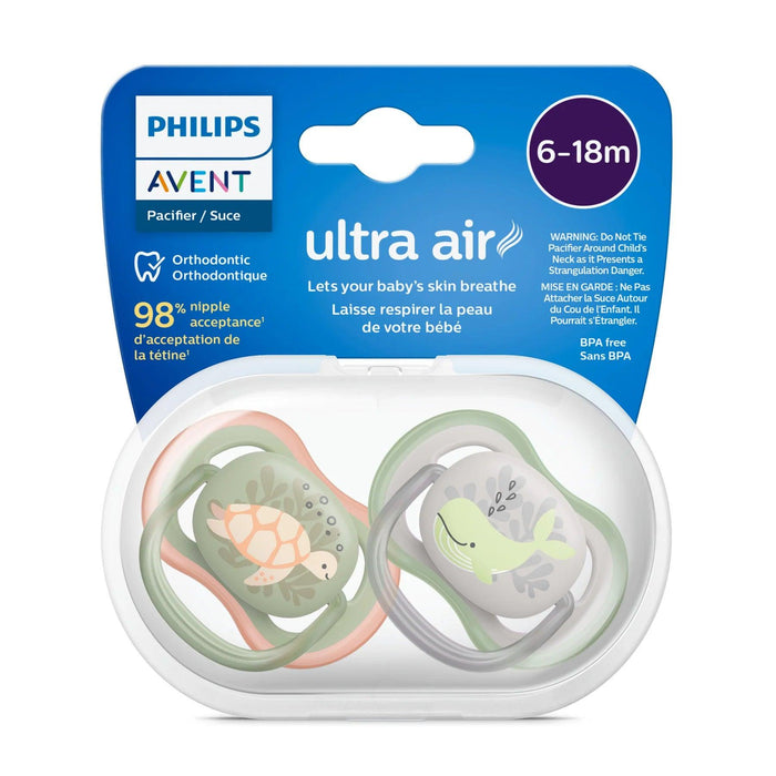 Philips Avent® - Philips Avent Ultra Air Pacifier 2pk - 6-18m - Orange Turtle+Green Whale