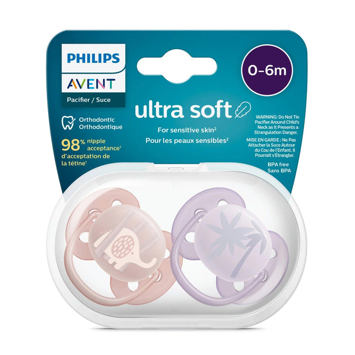 Philips Avent® - Philips Avent Ultra Soft Pacifier 2pk - 0-6m - Lychee Elephant+Lilac Palms