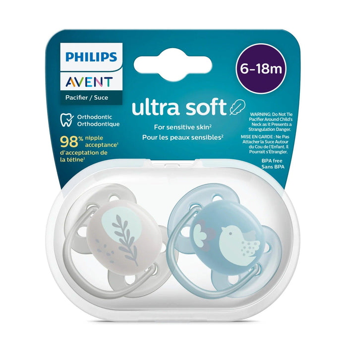 Philips Avent® - Philips Avent Ultra Soft Pacifier 2pk - 6-18m - Blue Dove+Silver Leaf