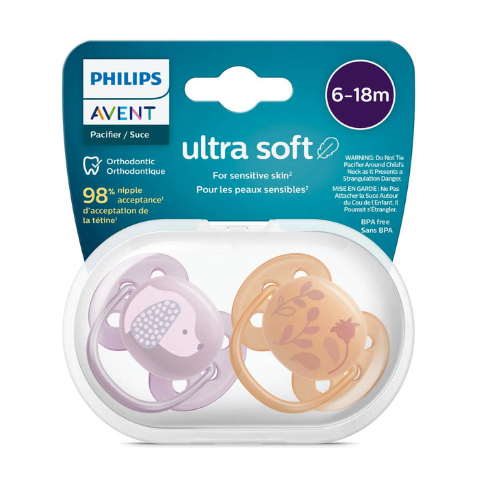 Philips Avent® - Philips Avent Ultra Soft Pacifier 2pk - 6-18m - Violet Puppy+Orange Leaves