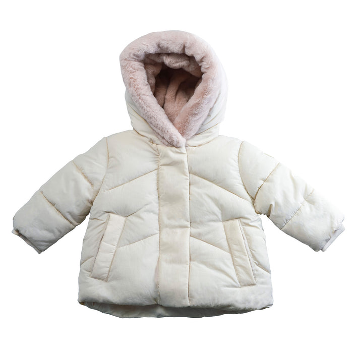Manteau matelassé ivoire pour bébé avec doublure en peluche – Tailles 9 à 24m