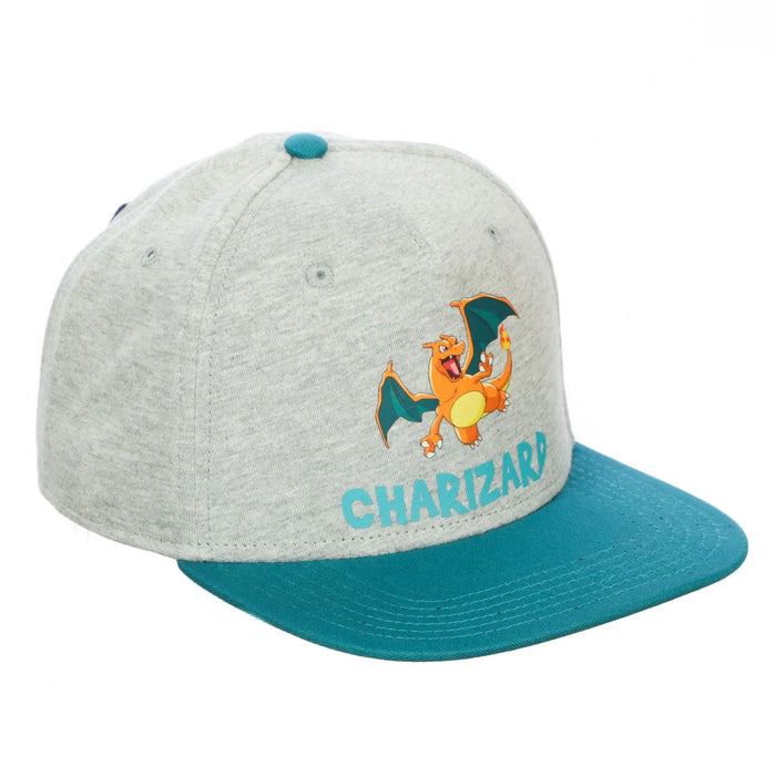 Pokemon Charizard youth athletic jersey snapback hat shown angled on a white background.