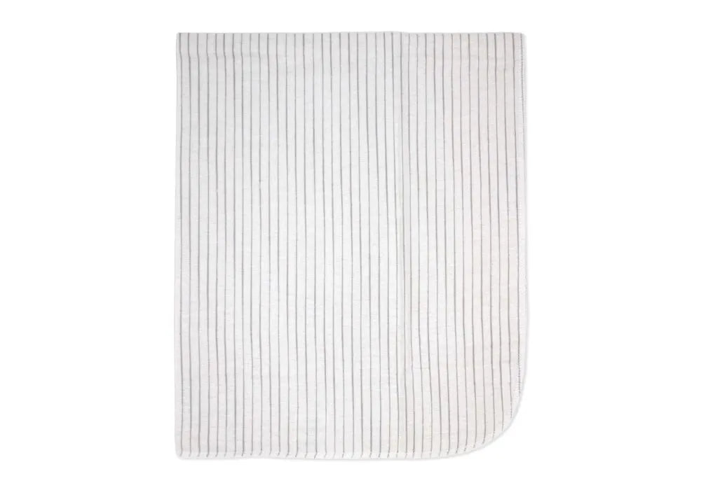 Precious Moments Blanket Mini Safari white baby blanket with thin black stripes laid flat.