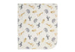 Precious Moments Blanket Mini Safari shown flat with cute giraffe, zebra, elephant, and hippo print.
