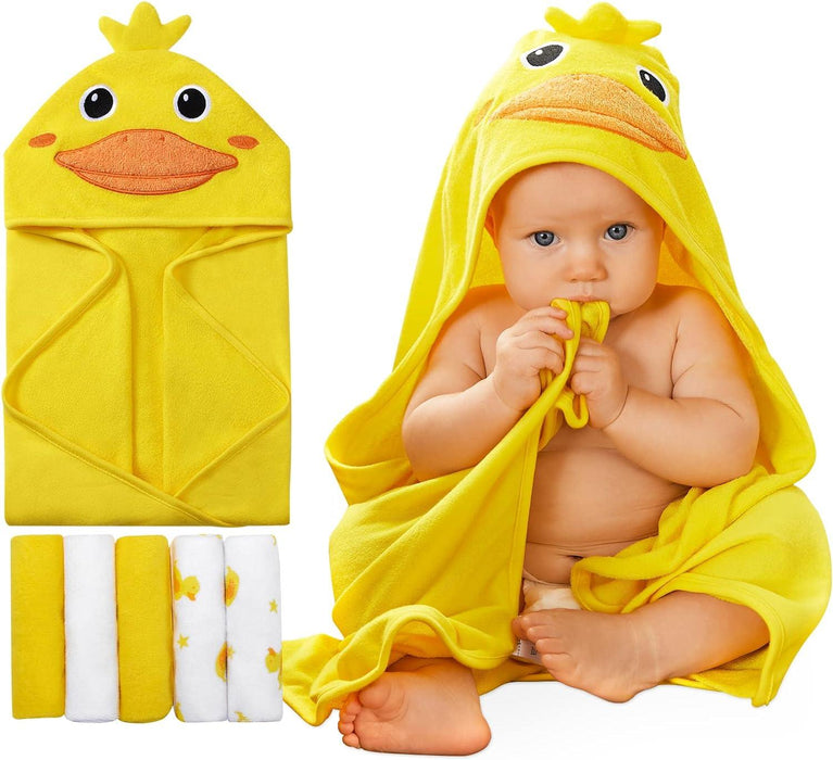 Precious Moments® - Precious Moments Hooded Yellow Duck Towel & Washcloth Set - 5 Pieces