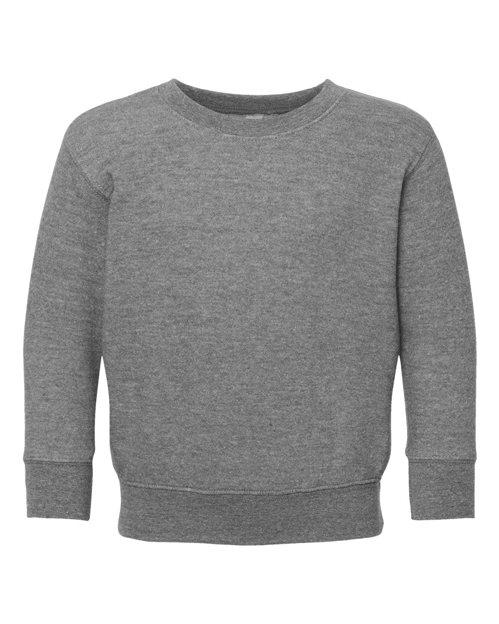 Kids grey fleece crew neck sweatshirt with long sleeves, plain granite heather color