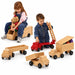 5 choices of big ride-on maple wood tranportation toys - boy and girl playing with the trucks