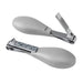 Pair of gray fold-up nail clippers with wide handles for baby and toddler nail care