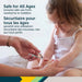 Adult using baby nail clippers to trim infant's nails, text promoting safety for all ages.