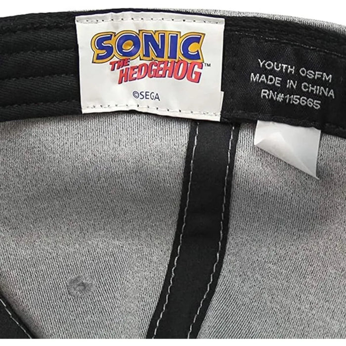 Sonic the Hedgehog youth hat label showing inside stitching and product details.