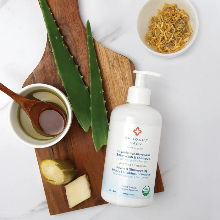 Shampoing et gel douche bio Shoosha pour bébé peau sensible - Lavande Vanille