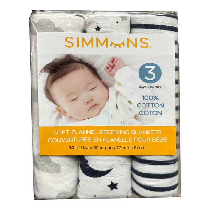 Simmons Cotton Flannel Receiving Blanket - 3 Pack