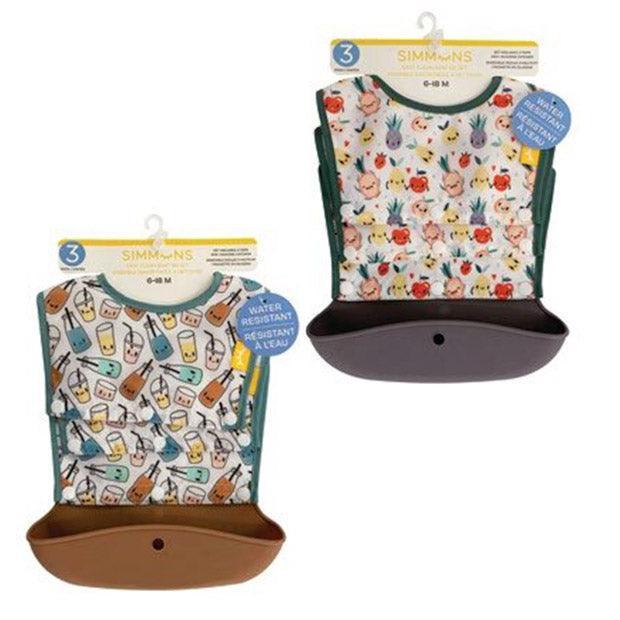 Simmons® - Simmons 3 pk Snap & Go Bibs - Silicone Food Catcher Bibs
