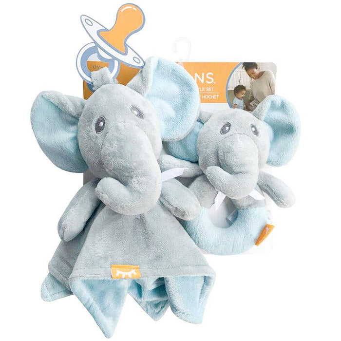 Simmons® - Simmons Baby Pacifier Holder - Security Blanket & Rattle 2 Piece Set - Elephant