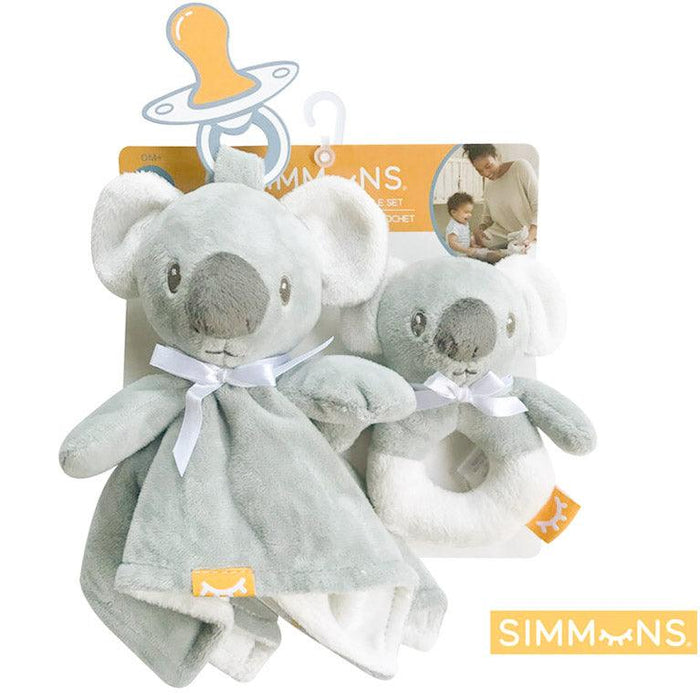 Simmons® - Simmons Baby Pacifier Holder - Security Blanket & Rattle 2 Piece Set - Koala